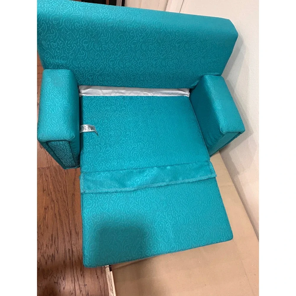 American Girl Doll Teal Blue Fold Out Sofa Bed Furniture Scroll Pattern CMC57